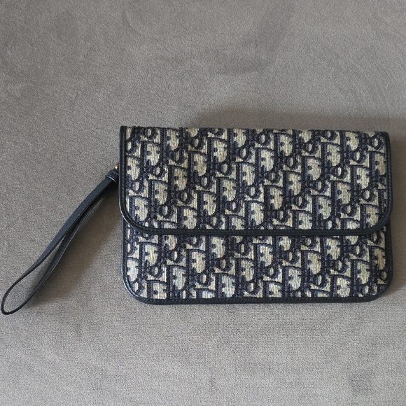 Dior Handbags - AUTHENTIC CHRISTIAN DIOR Oblique Flap Pouch Clutch Navy Blue